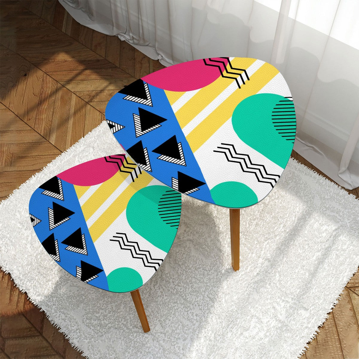 Retro 80's 90's Memphis Inspired Geometric, Kitschy, Throwback Aesthetic Colorful Nesting Accent Tables