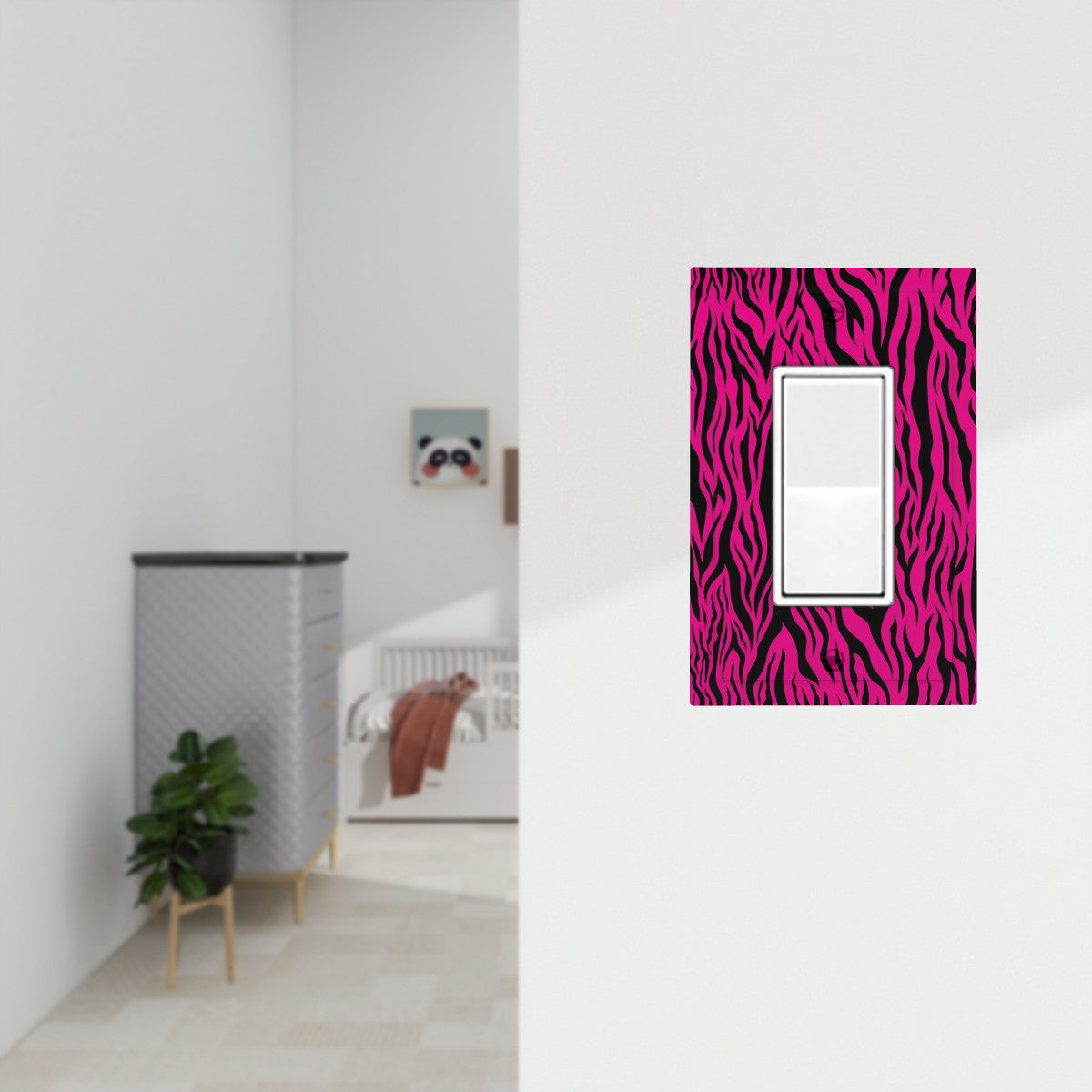 Pink & Black Tiger Stripe Animal Print MCM Rocker Light Switch Cover (1-Gang Wall Plate)