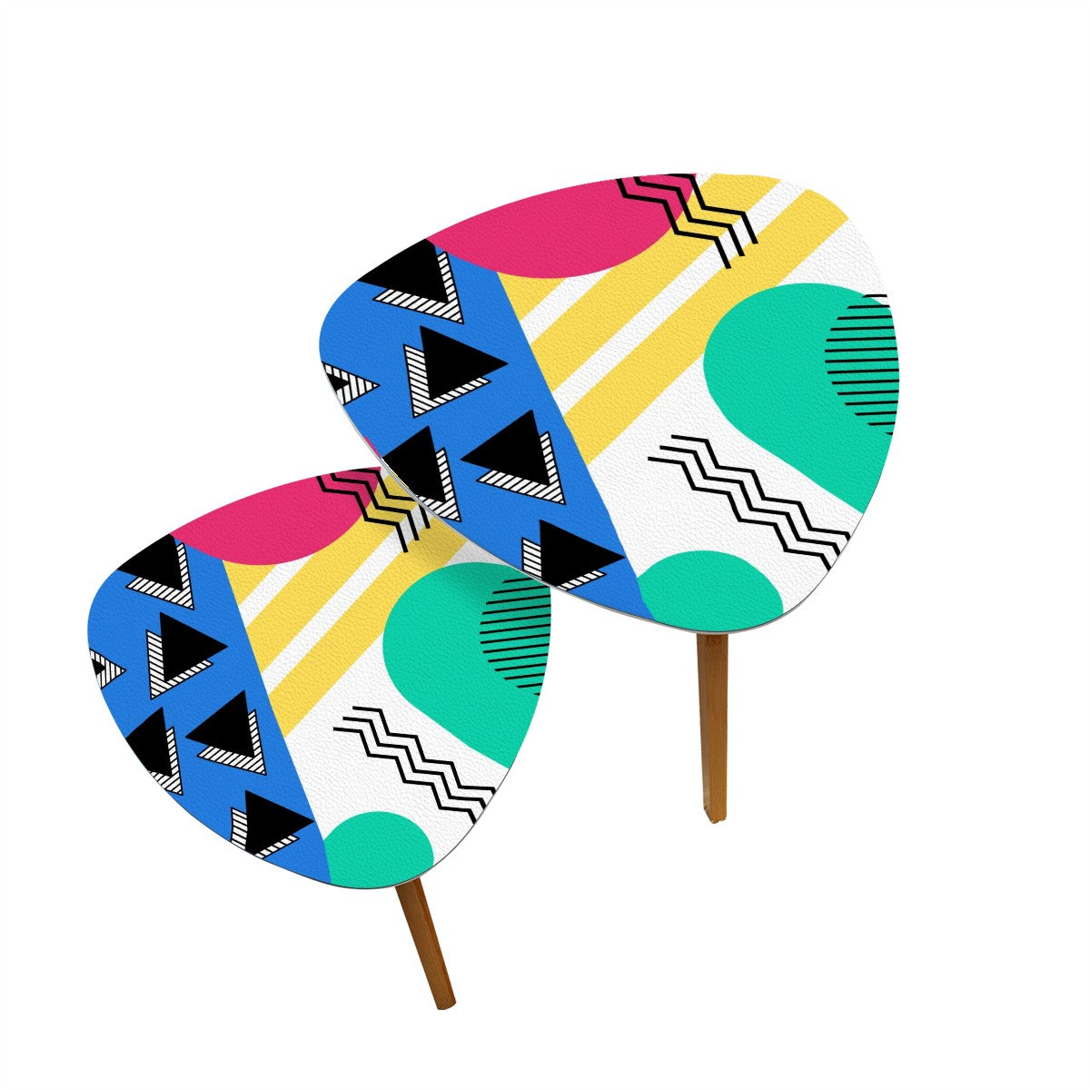 Retro 80's 90's Memphis Inspired Geometric, Kitschy, Throwback Aesthetic Colorful Nesting Accent Tables