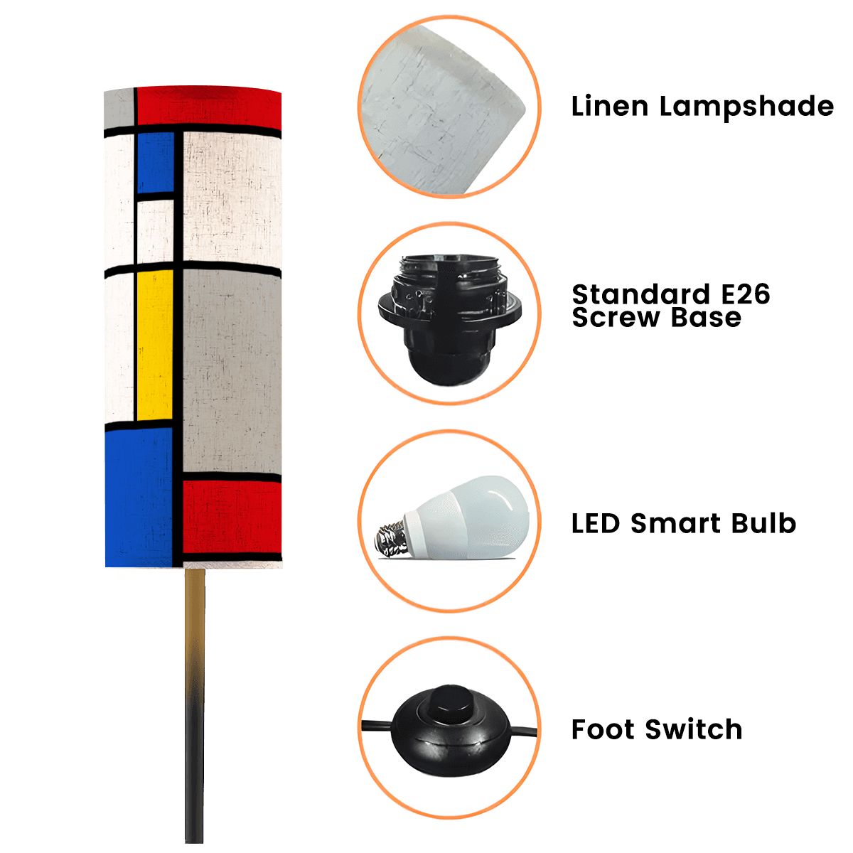 Retro MCM Mondrian Inspired Abstract Art Floor Lamp