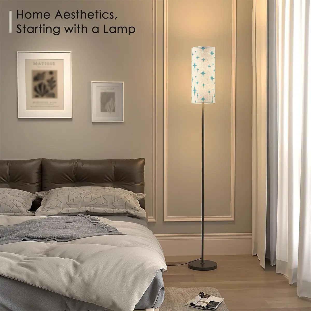Retro 50s Atomic Starburst Mid Century Mod Blue and Off-White Floor Lamp