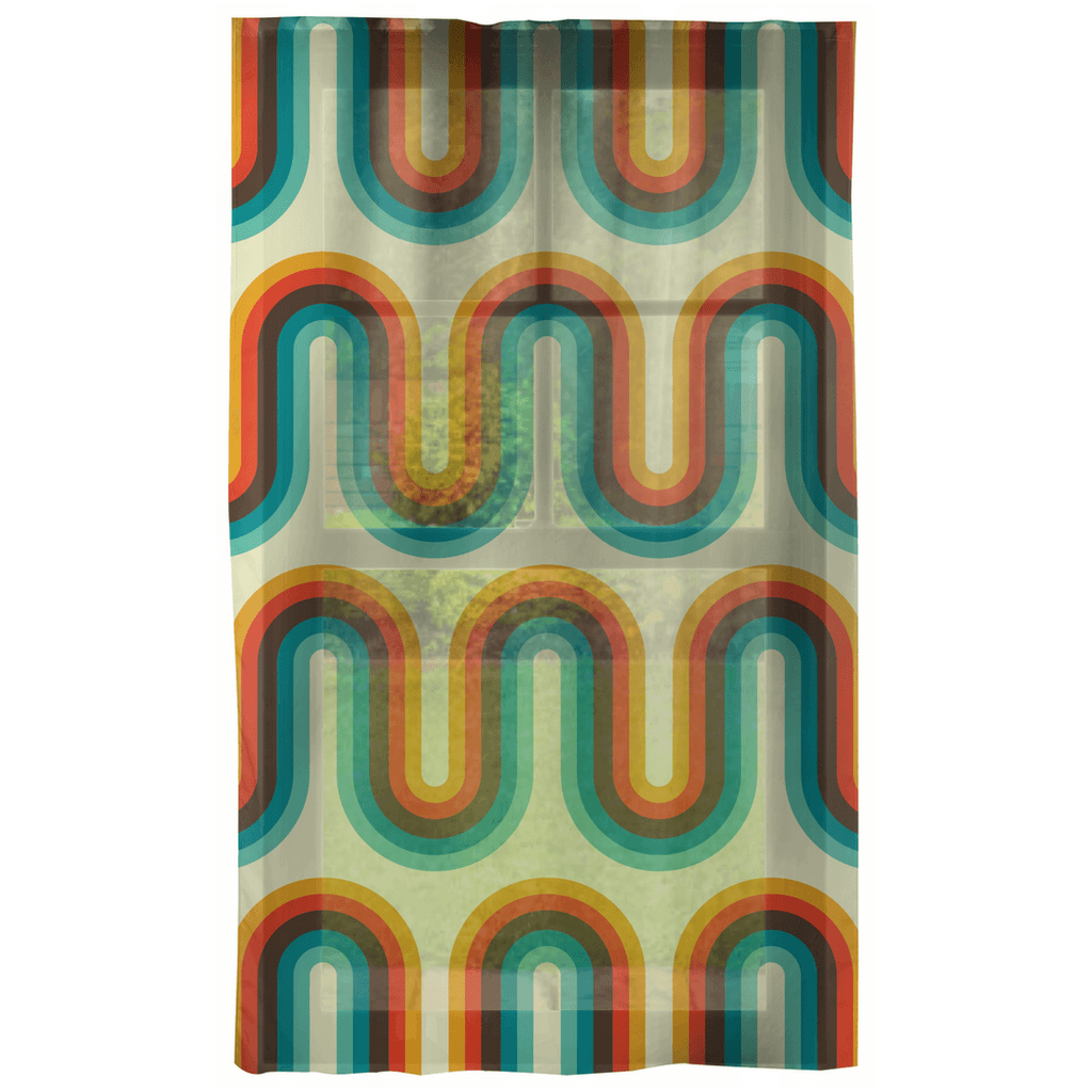 Retro 60s 70s Waves Mid Century Modern Orange, Cream & Blue Curtains | lovevisionkarma.com