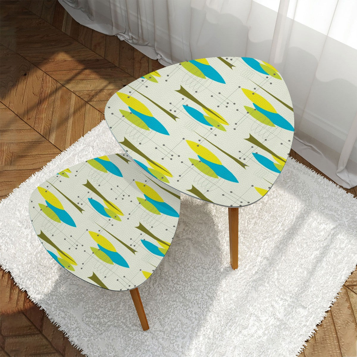 Retro 50's Atomic Space Age Mid Century Mod Abstract Green and Blue Nesting Accent Tables