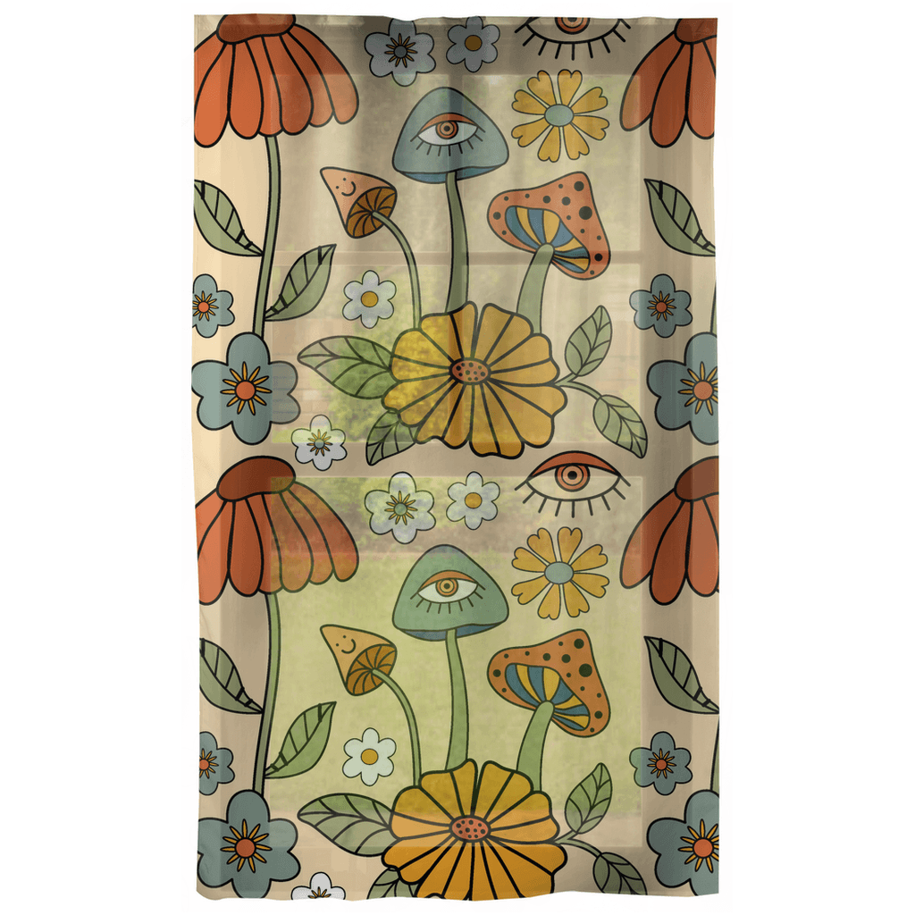 Boho Trippy Mushroom & Flowers Hippie Cottagecore Multicolor Curtains | lovevisionkarma.com