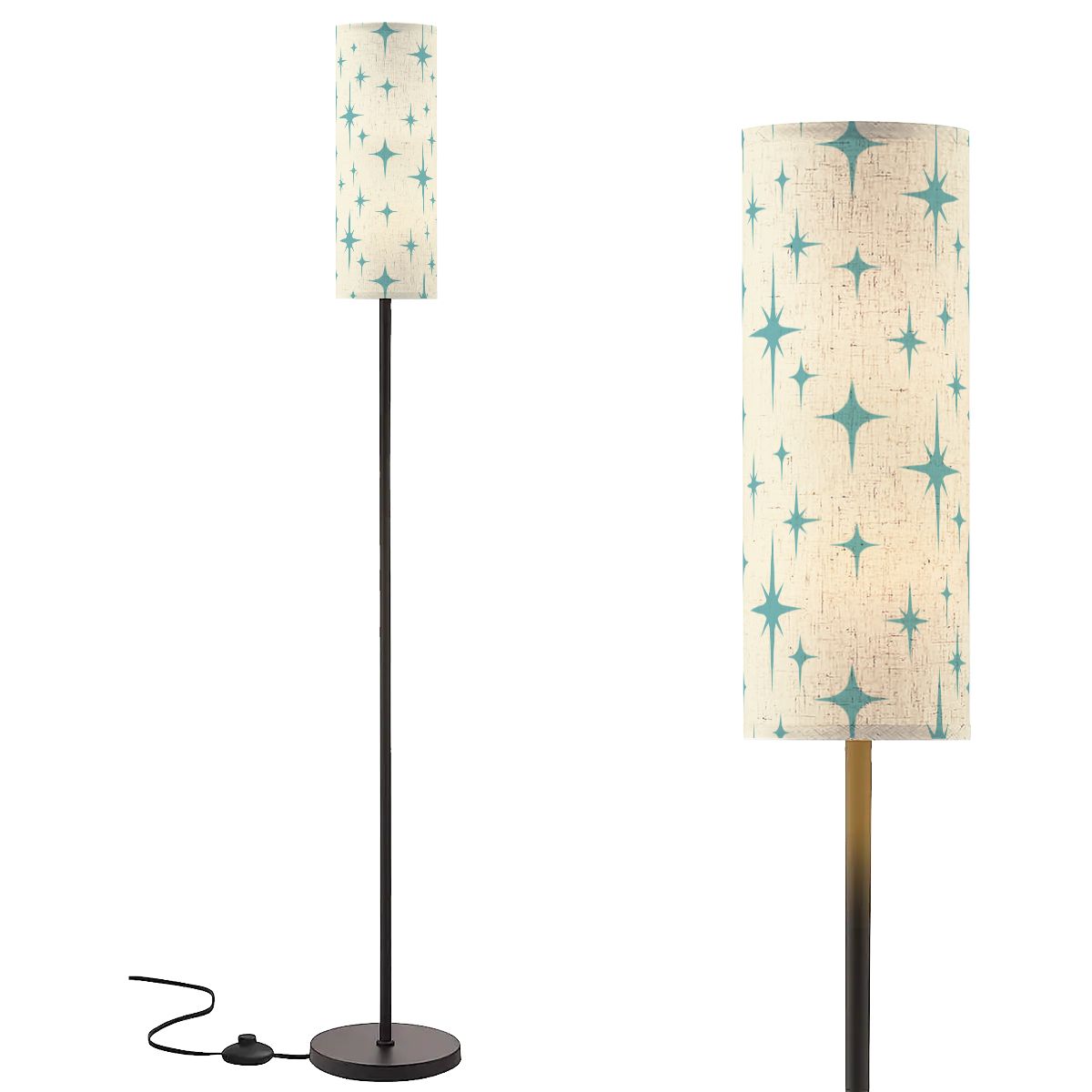 Retro 50s Atomic Starburst Mid Century Mod Blue and Off-White Floor Lamp