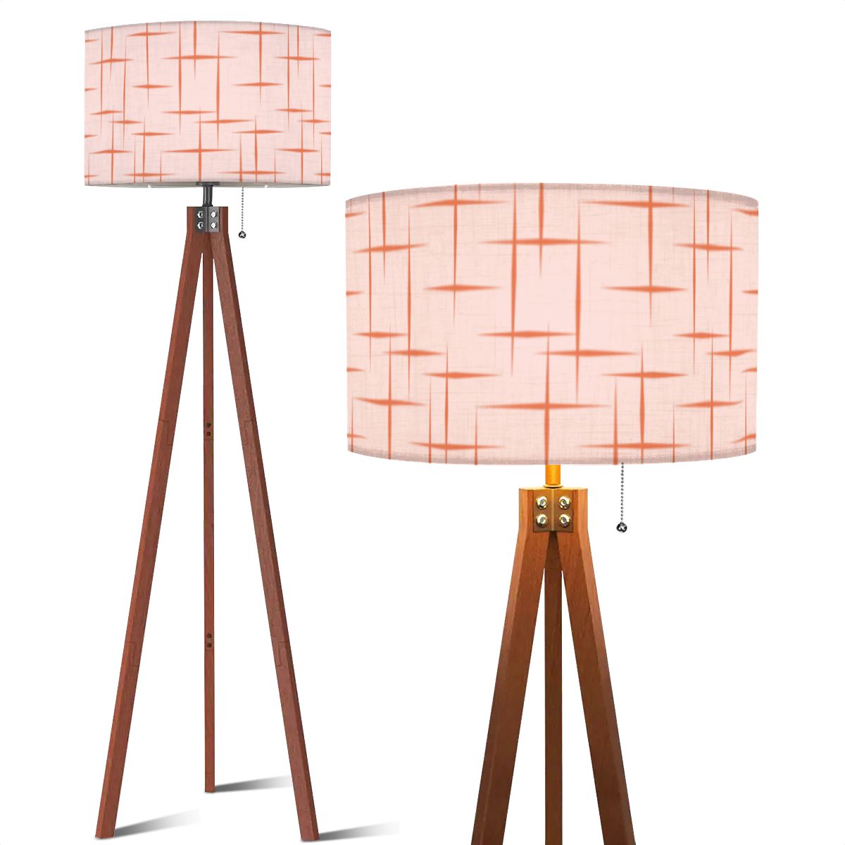 Retro 50s Mid Century Mod Lines, Light Pink Tripod Floor Lamp