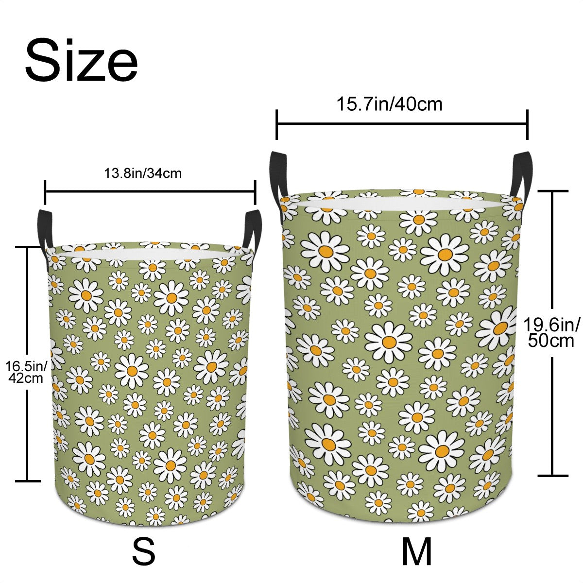 Retro 60s Boho Daisy Sage Green MCM Round Laundry Hamper