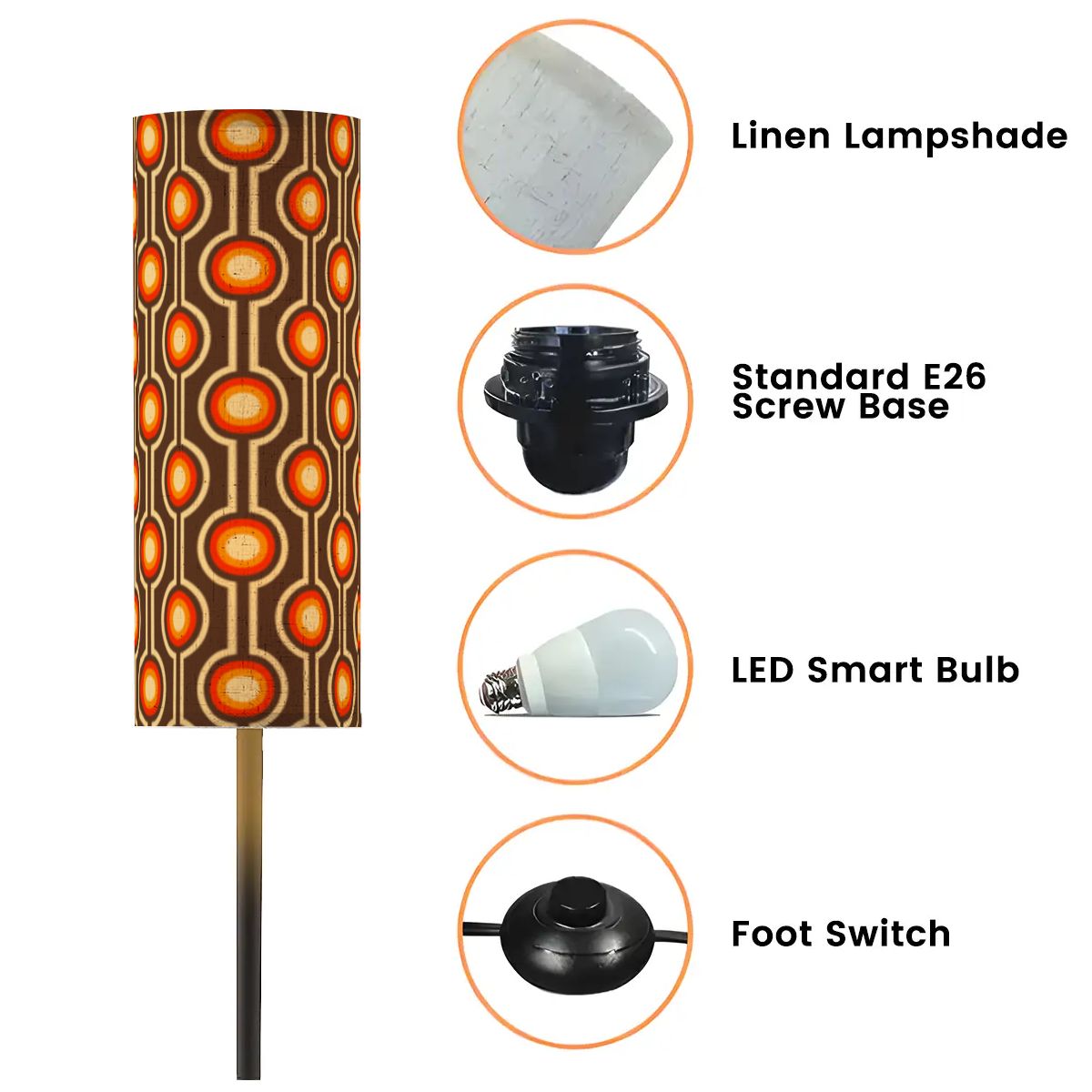 Retro 60s 70s Funky Mid Century Mod Brown & Orange Floor Lamp