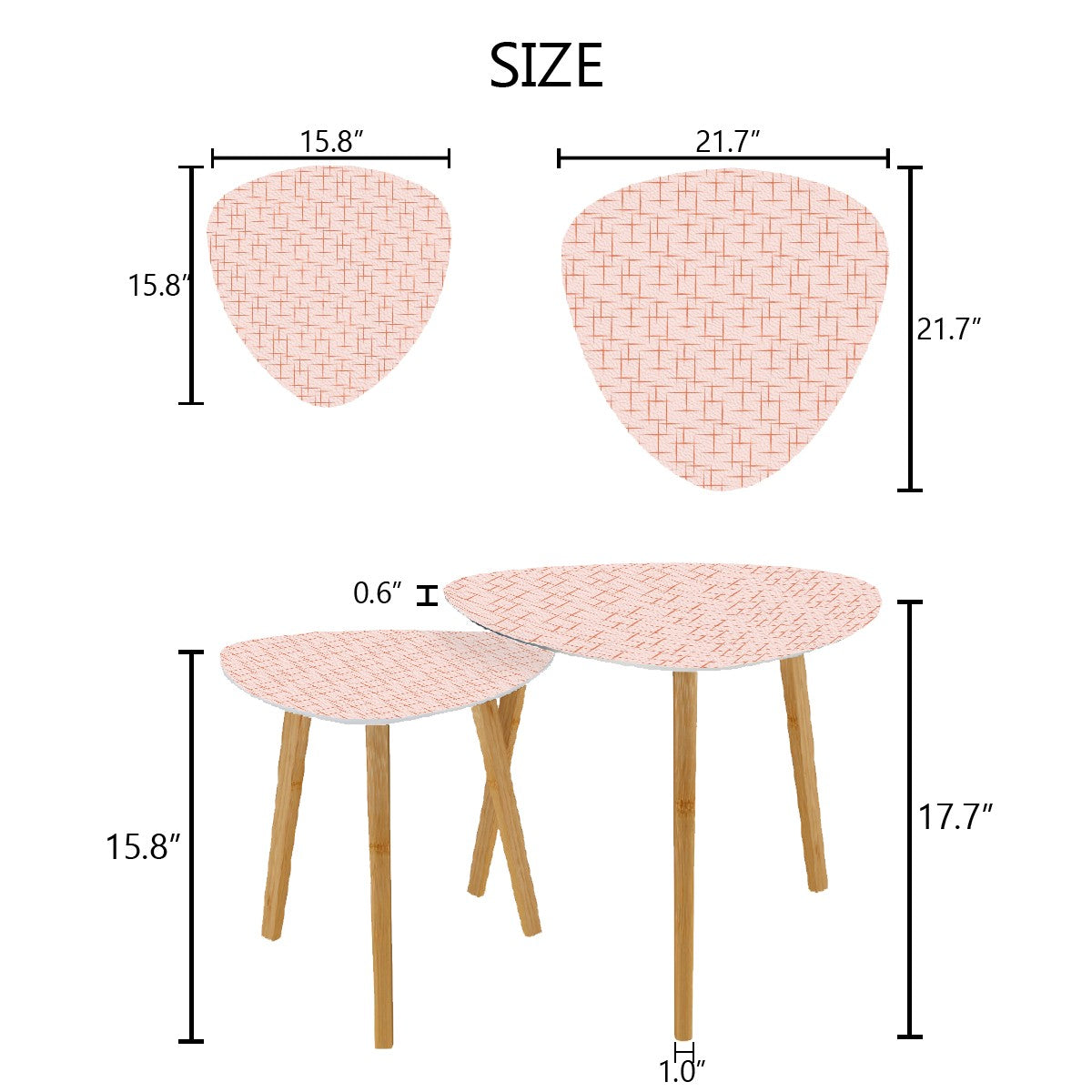 Retro 50s Mid Century Mod Lines, Light Pink Nesting Accent Tables