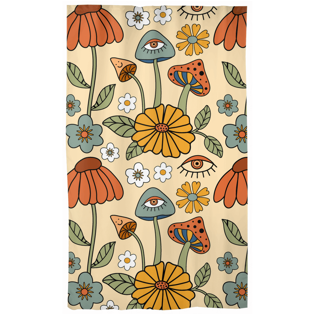Boho Trippy Mushroom & Flowers Hippie Cottagecore Multicolor Curtains | lovevisionkarma.com