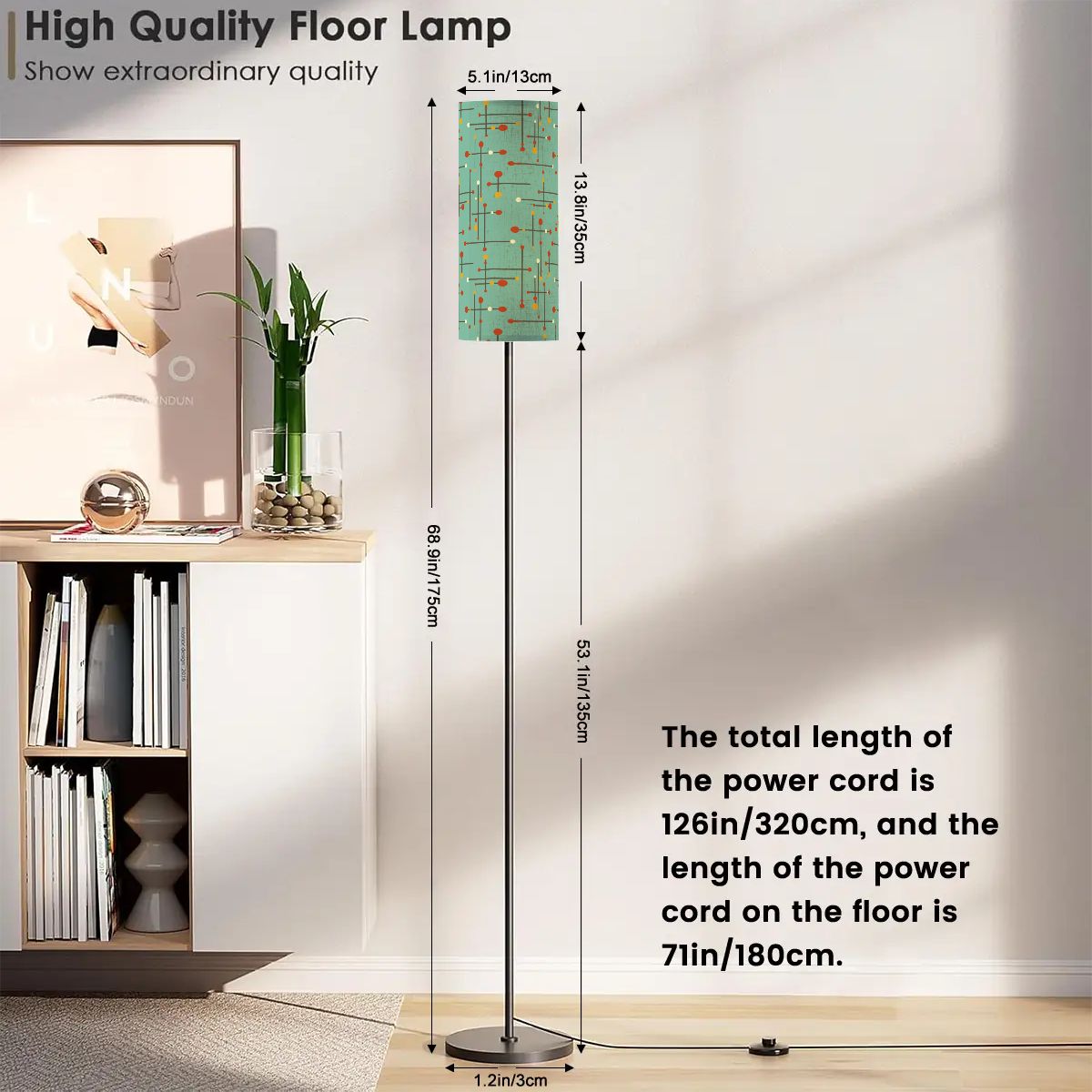 Retro 50's Eames Inspired Mid Century Mod Lines Teal Blue Floor Lamp