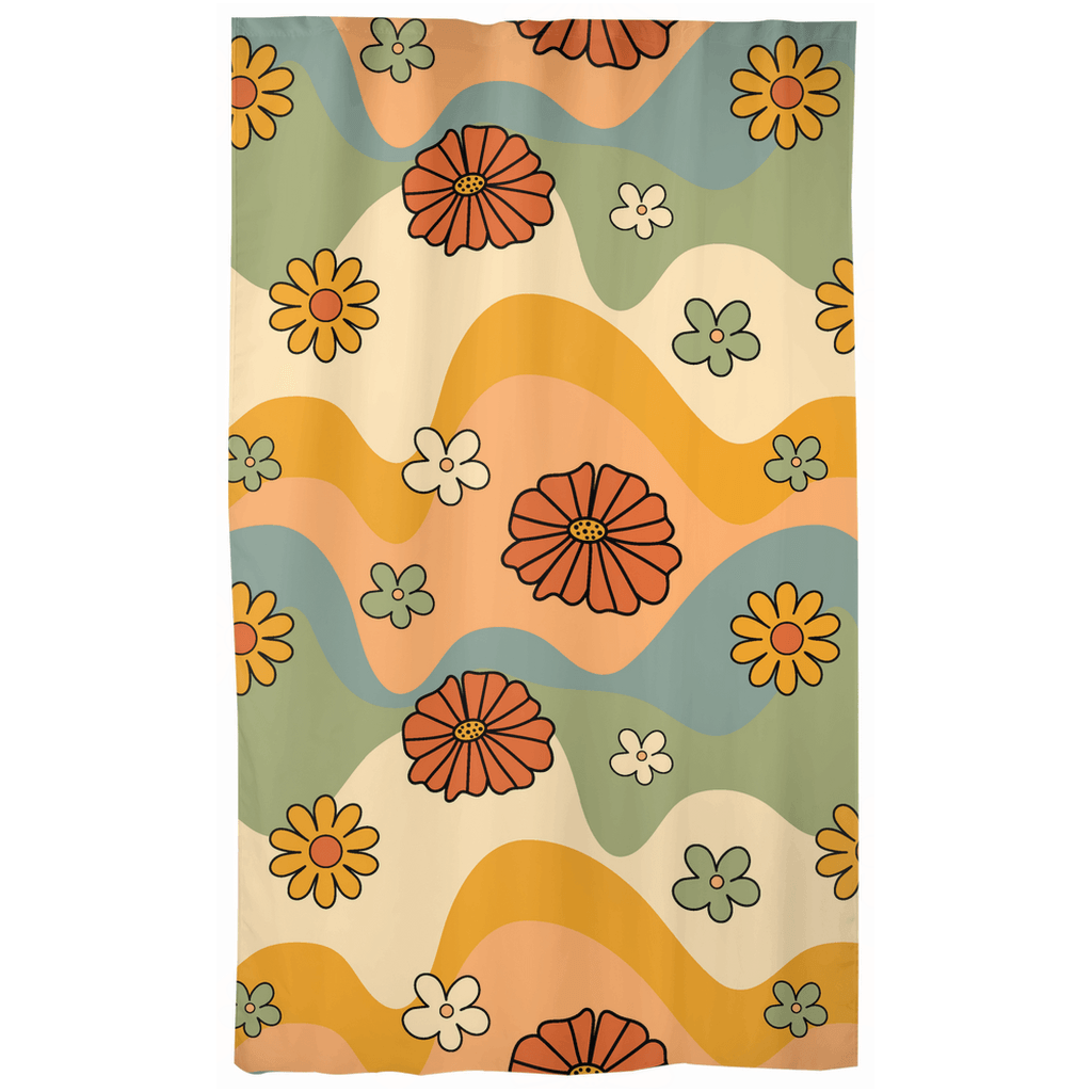 Boho Flowers and Waves MCM Multicolor Curtain Panels | lovevisionkarma.com