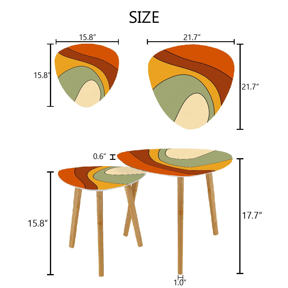 Groovy 60s 70s Mod Retro Orange, Yellow, Green Mid Century Mod Nesting Tables