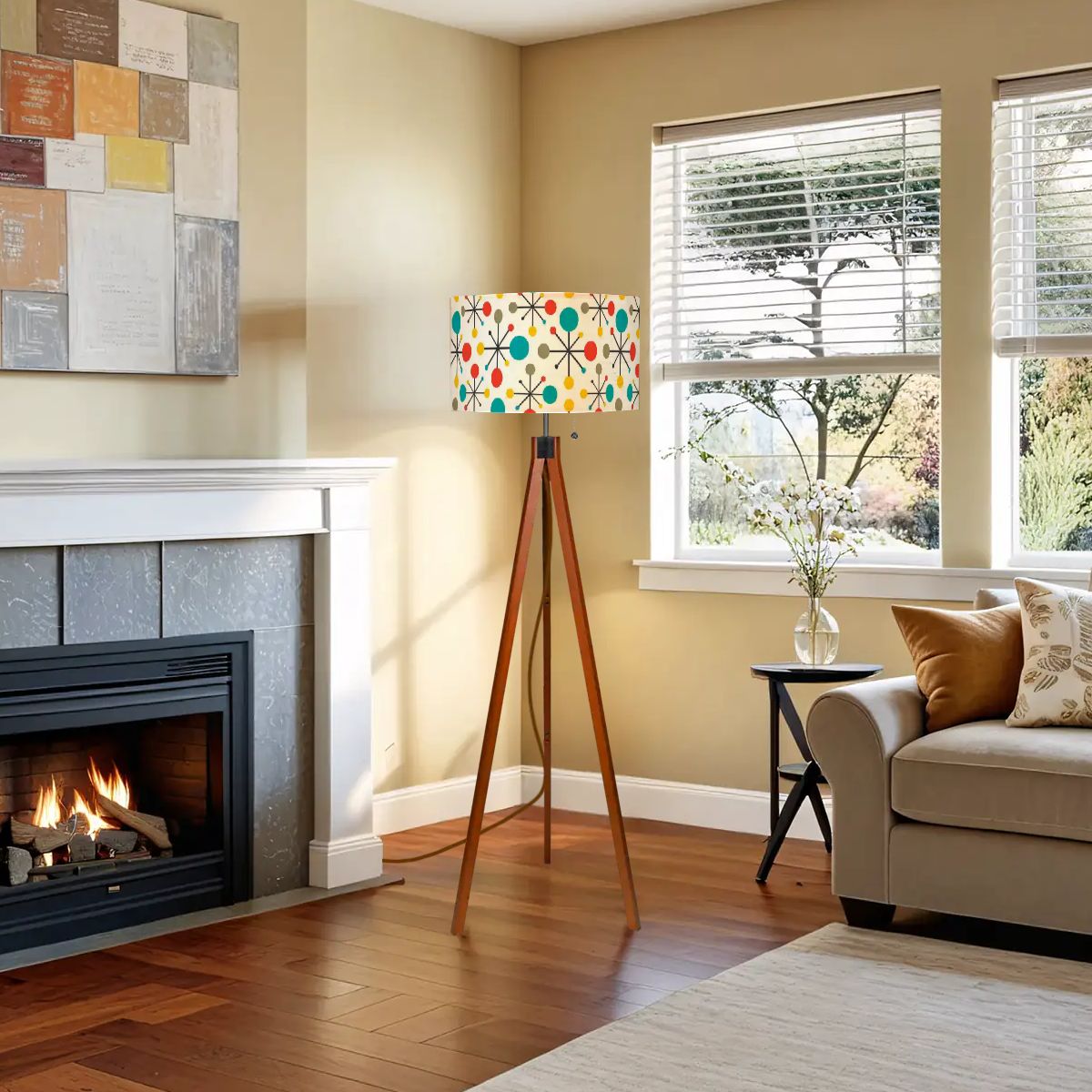 Retro Atomic Burst 1950's Mid Century Modern Colorful Tripod Floor Lamp