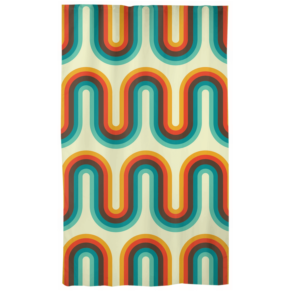 Retro 60s 70s Waves Mid Century Modern Orange, Cream & Blue Curtains | lovevisionkarma.com