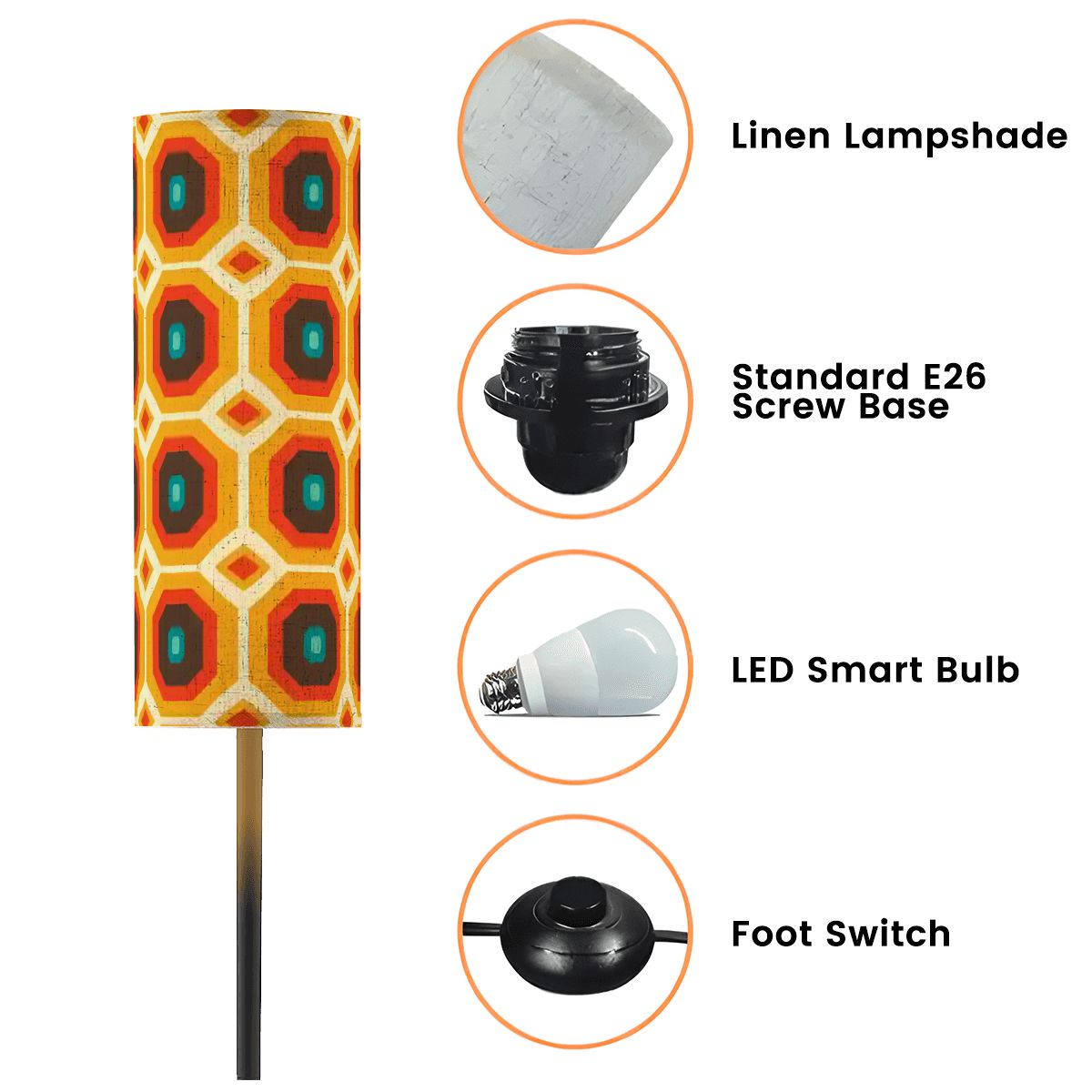Retro 60s 70s Funky Mid Century Mod Geo Orange & Brown Floor Lamp
