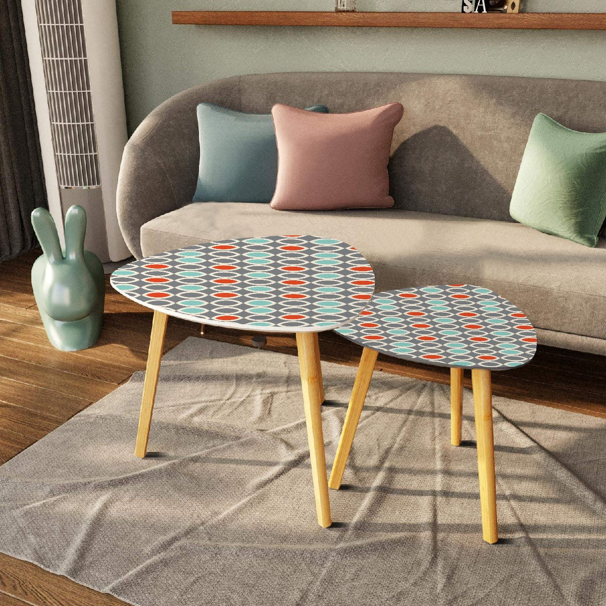 Retro 50's Mid Century Mod Ovals Gray, Blue & Orange Nesting Accent Tables
