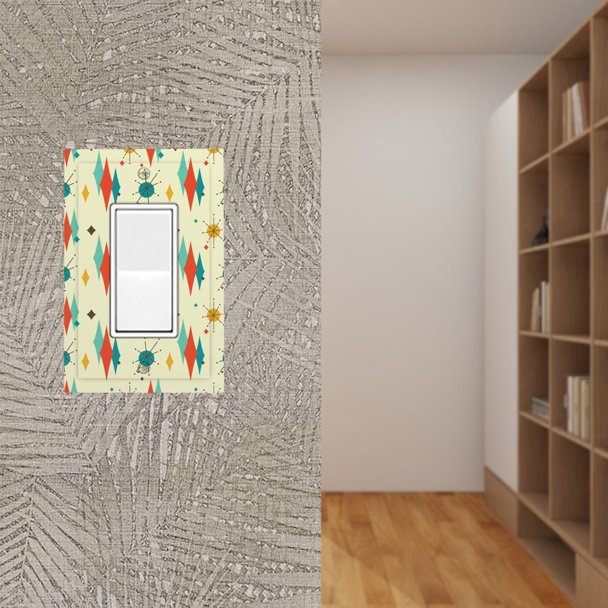 Retro 1950's Atomic Diamond and Starburst Mid Century Modern Colorful Rocker Light Switch Cover (1 Gang Wall Plate)