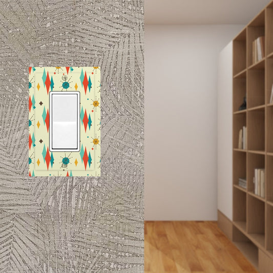 Retro 1950's Atomic Diamond and Starburst Mid Century Modern Colorful Rocker Light Switch Cover (1 Gang Wall Plate)
