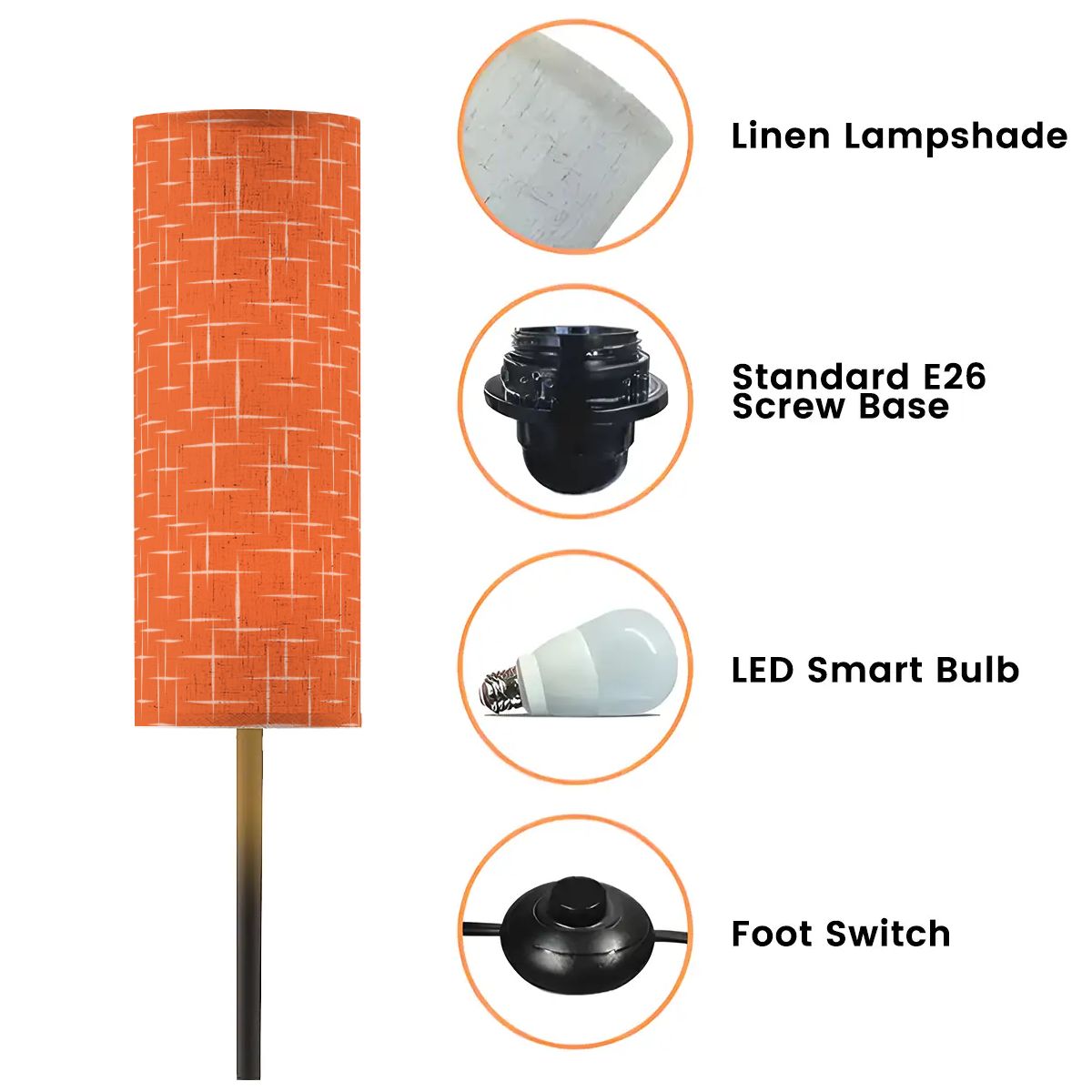 Retro 50s Mid Century Modern Abstract Lines Orange Floor Lamp