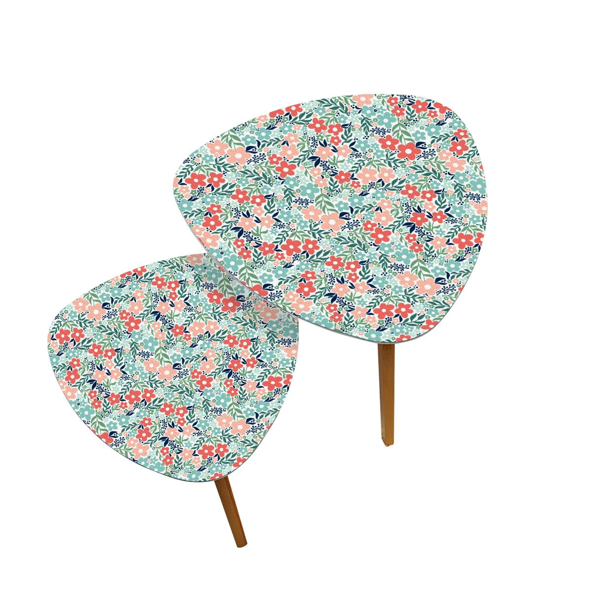 Retro Minimalist Scandi Flowers Cottagecore MCM Vintage Inspired Coral & Teal Nesting Accent Tables