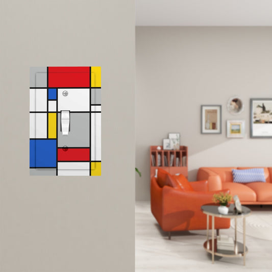 Retro MCM Mondrian Inspired Abstract Art Single Toggle Light Switch Cover (1-Gang Wall Plate)
