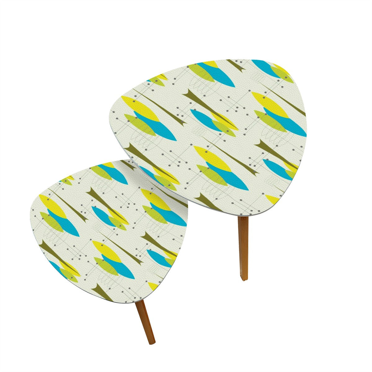 Retro 50's Atomic Space Age Mid Century Mod Abstract Green and Blue Nesting Accent Tables