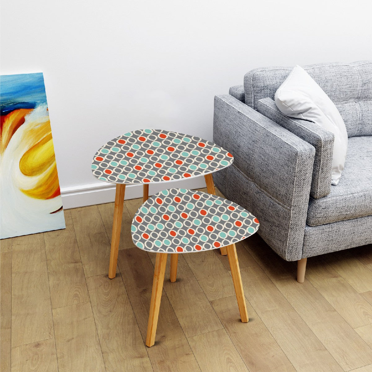 Retro 50's Mid Century Mod Ovals Gray, Blue & Orange Nesting Accent Tables