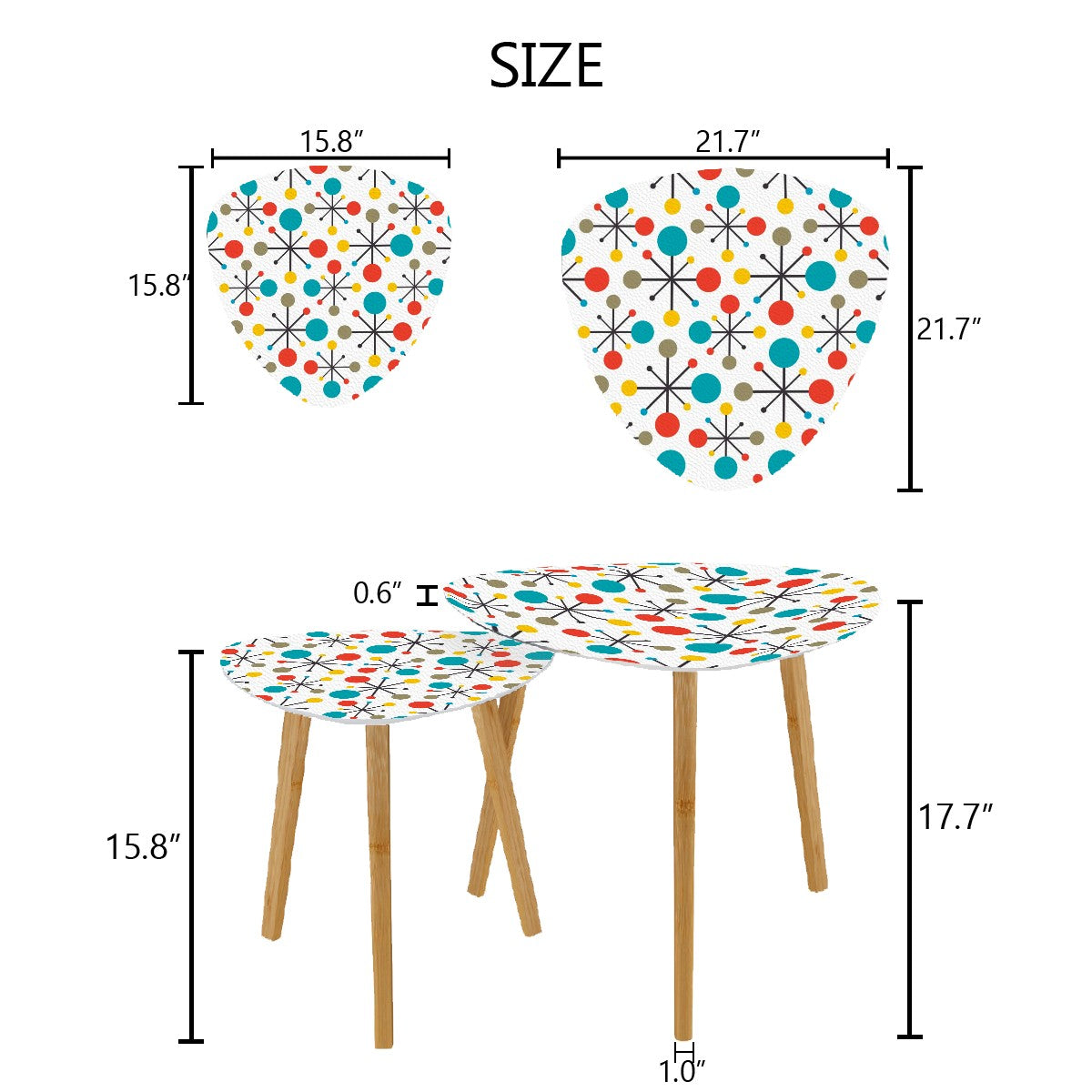 Retro Atomic Burst 1950's Mid Century Modern Colorful Nesting Tables