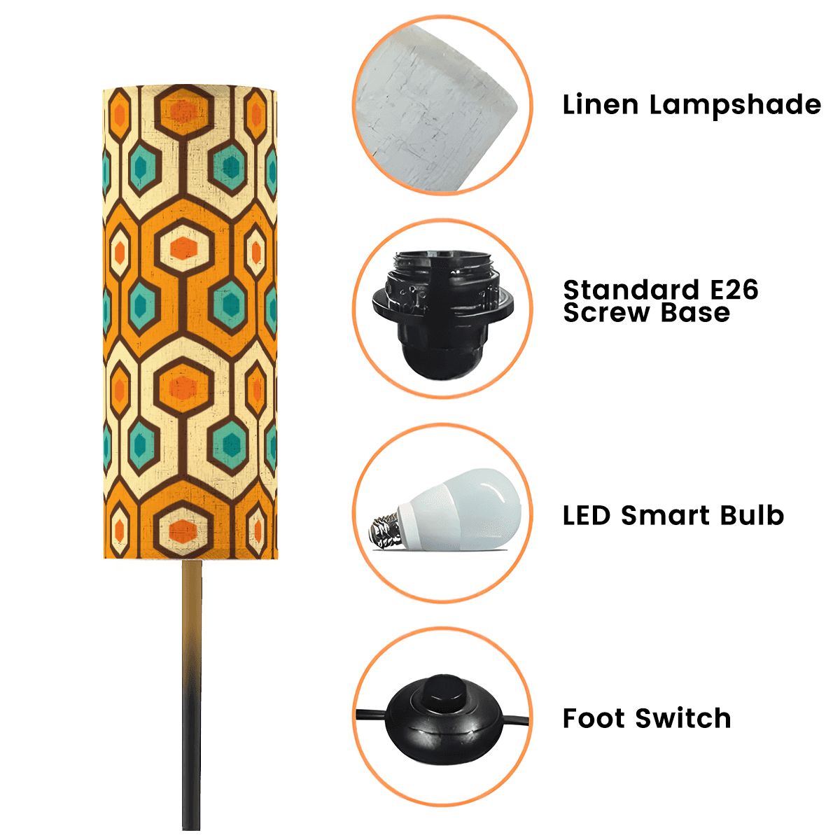 Retro 60s 70s Geometric Hexagon Mid Century Mod Orange & Teal Floor Lamp