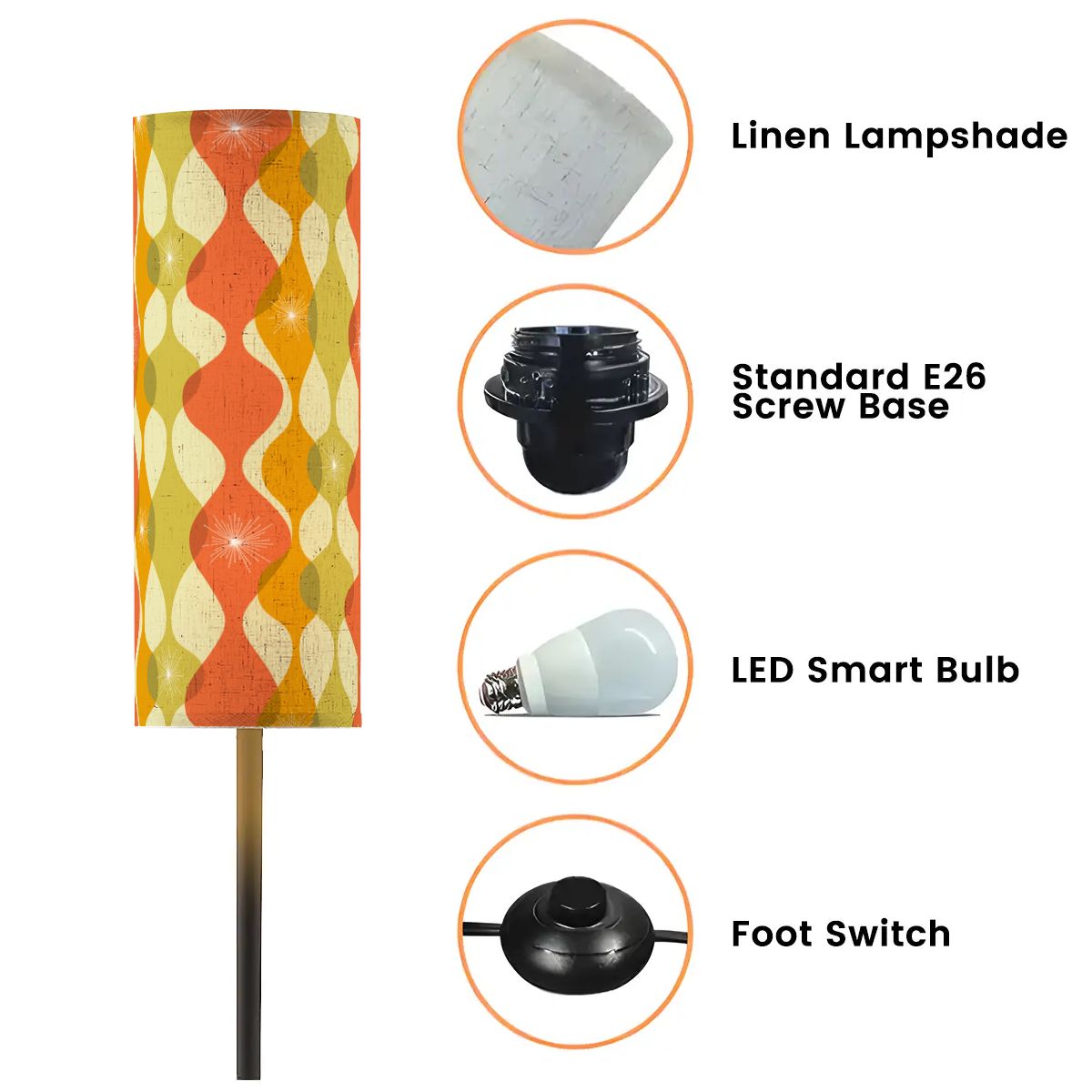 Retro 60s 70s Mid Century Mod Groovy Abstract Green, Orange & Mustard Floor Lamp