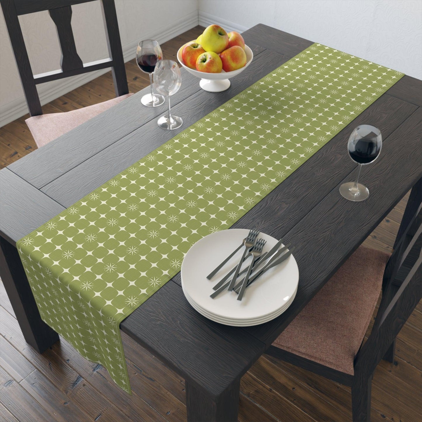 Retro 50s Atomic Burst Mid Century Mod Green Table Runner | lovevisionkarma.com