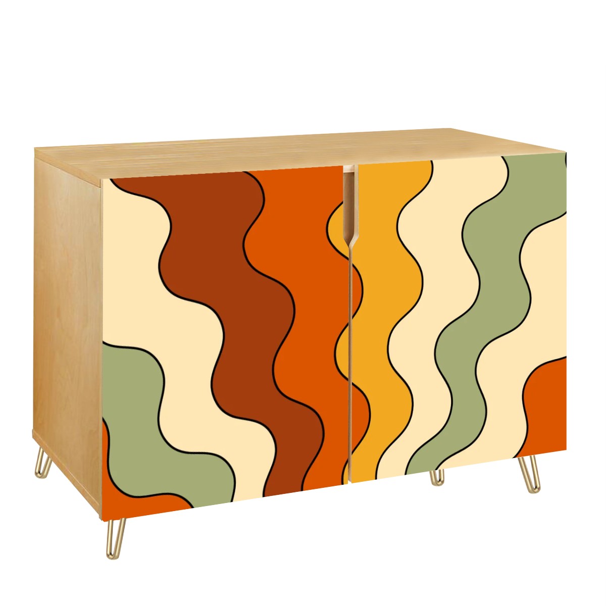 Groovy 60s 70s Mod Retro Rainbow Orange, Yellow, Green Mid Century Modern Sideboard, Credenza, Wooden Storage Cabinet