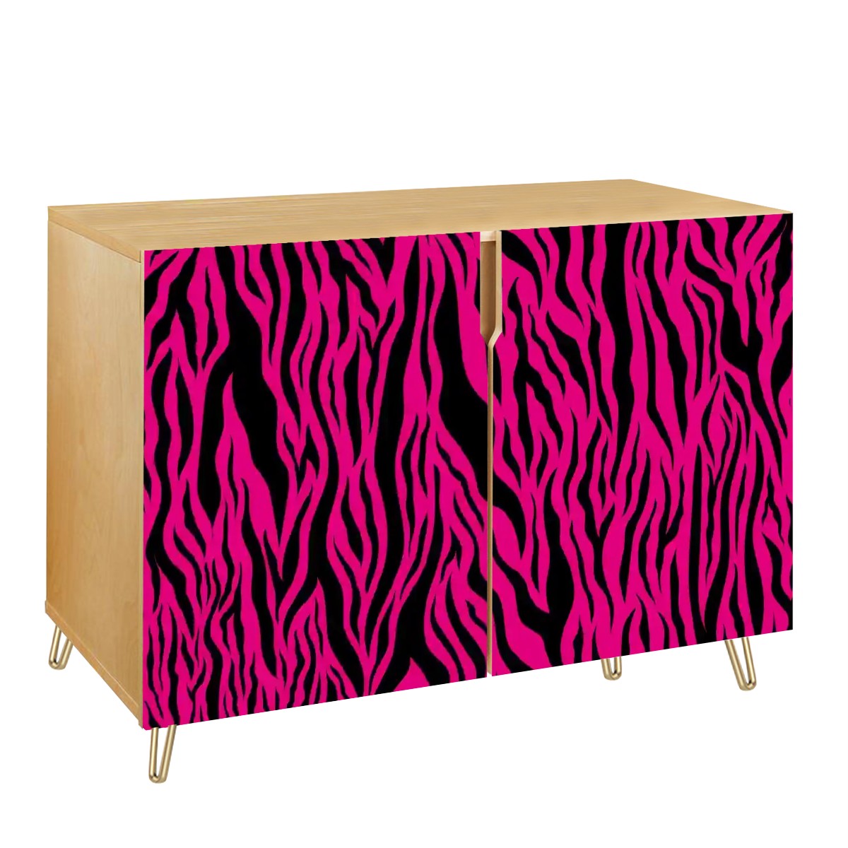 Pink & Black Tiger Stripe Animal Print MCM Sideboard, Credenza, Wooden Storage Cabinet