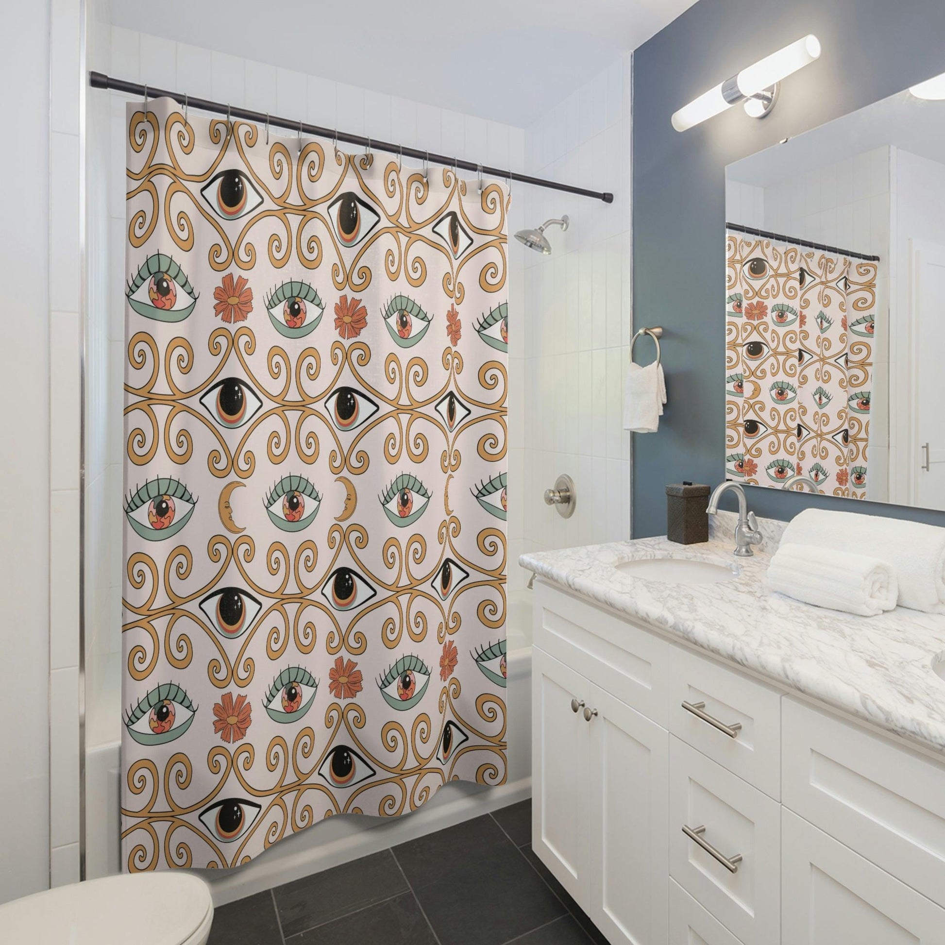 Boho Chic Eyes Retro MCM Shower Curtain | lovevisionkarma.com