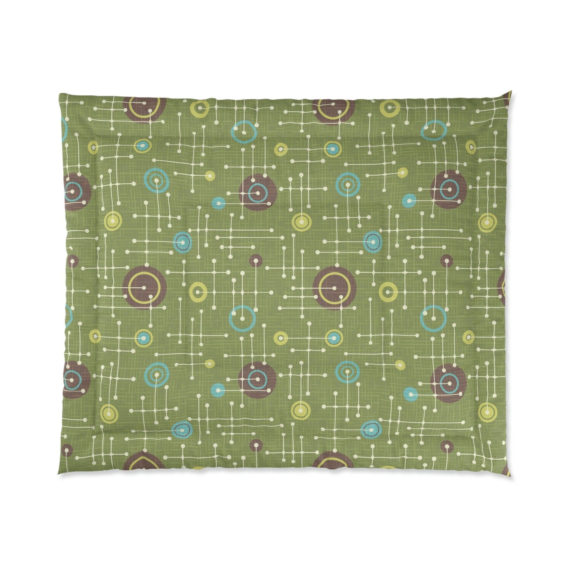 Retro 50s Eames Inspired MCM Lines Green Comforter | lovevisionkarma.com