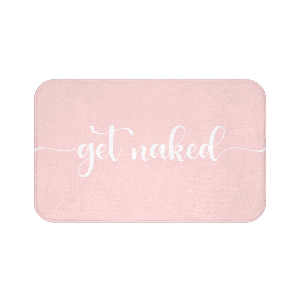 "Get Naked" Blush Pink Funny Modern Minimalist Bath Mat | lovevisionkarma.com