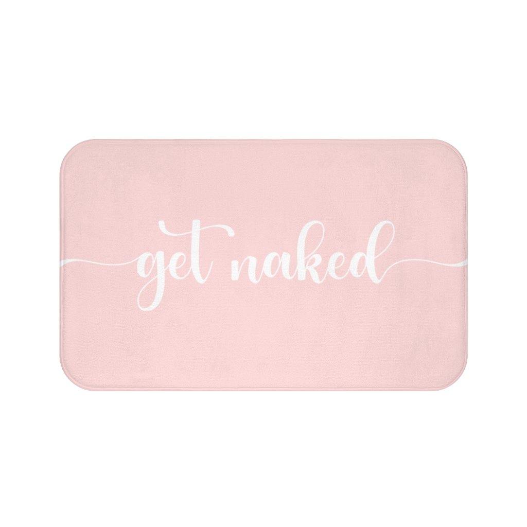 "Get Naked" Blush Pink Funny Modern Minimalist Bath Mat | lovevisionkarma.com