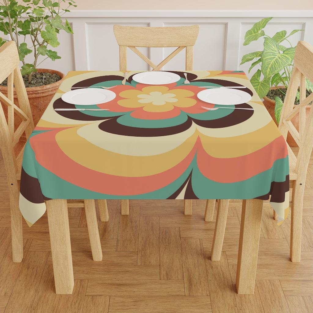 Groovy 1960s 70s Retro Mid Century Flower Burst Multicolor Tablecloth | lovevisionkarma.com