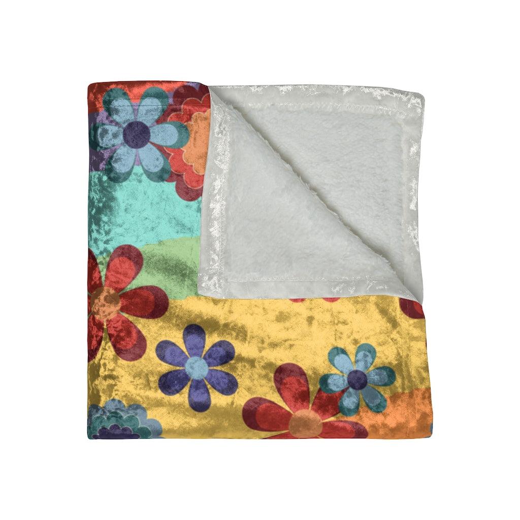 Groovy 60's Flowers Hippie Rainbow Crushed Velvet Blanket | lovevisionkarma.com