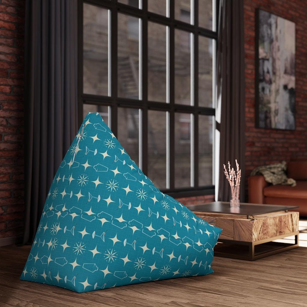 Retro Atomic Burst, Martinis & Shakers MCM Blue Bean Bag Chair COVER | lovevisionkarma.com