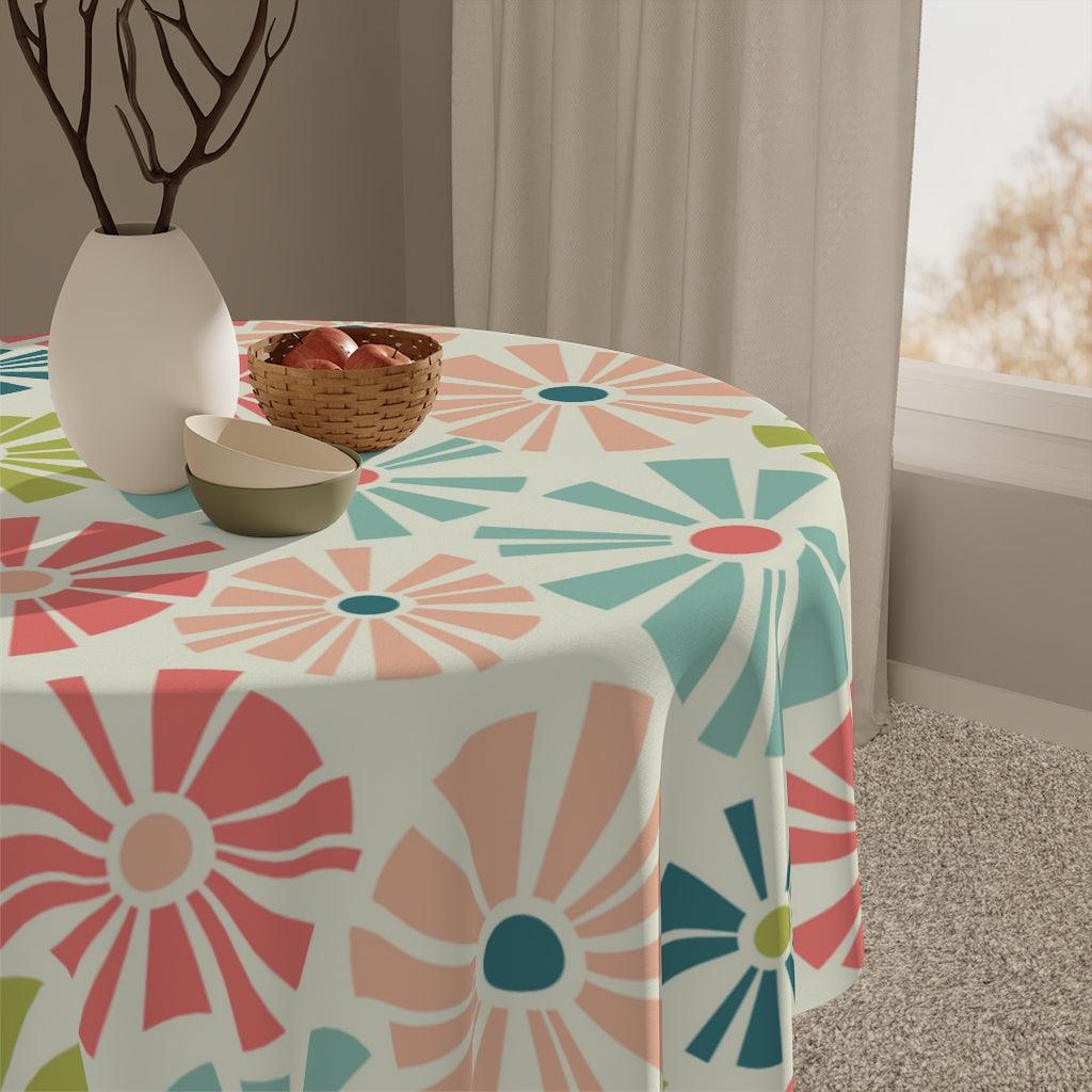 Mid Century Mod Retro Flowers Multicolor Tablecloth | lovevisionkarma.com