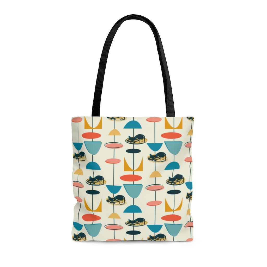 Mid Century Retro Atomic Cat Tote Bag | lovevisionkarma.com