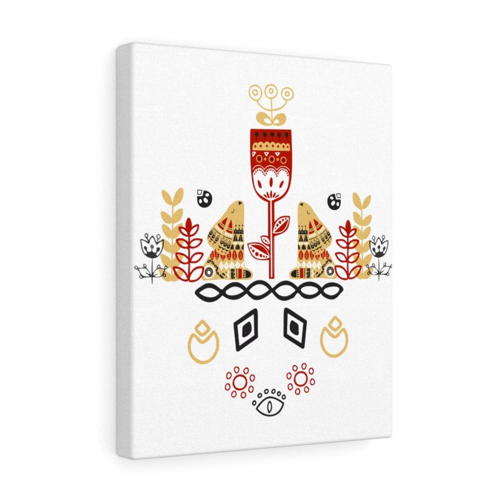 Scandinavian Nordic Folk Art Rabbits Mustard & Red Canvas Gallery Wrap | lovevisionkarma.com