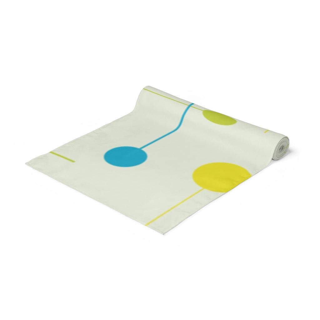 Mid Century Table Runner Multicolor Circles & Lines, Retro Table Linens | lovevisionkarma.com