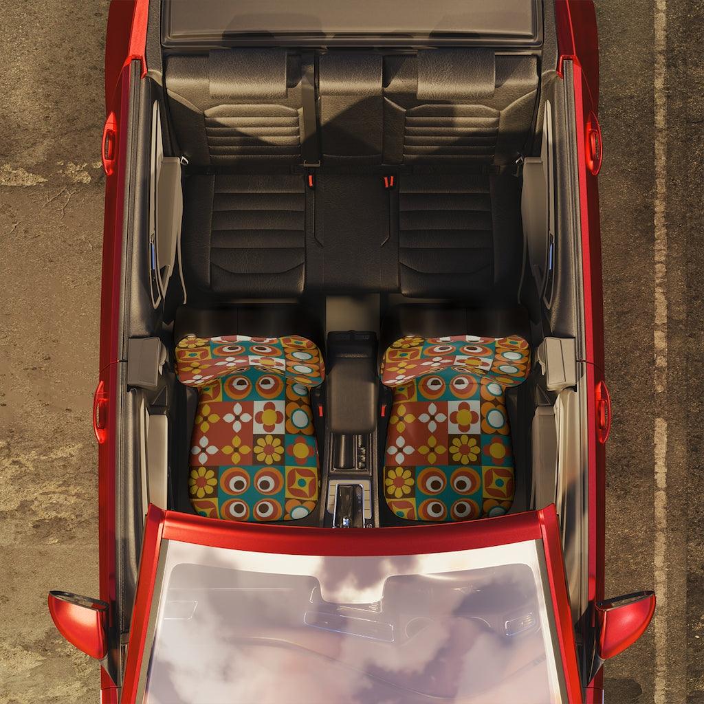 Groovy MCM Patchwork Style Multicolor Car Seat Covers | lovevisionkarma.com