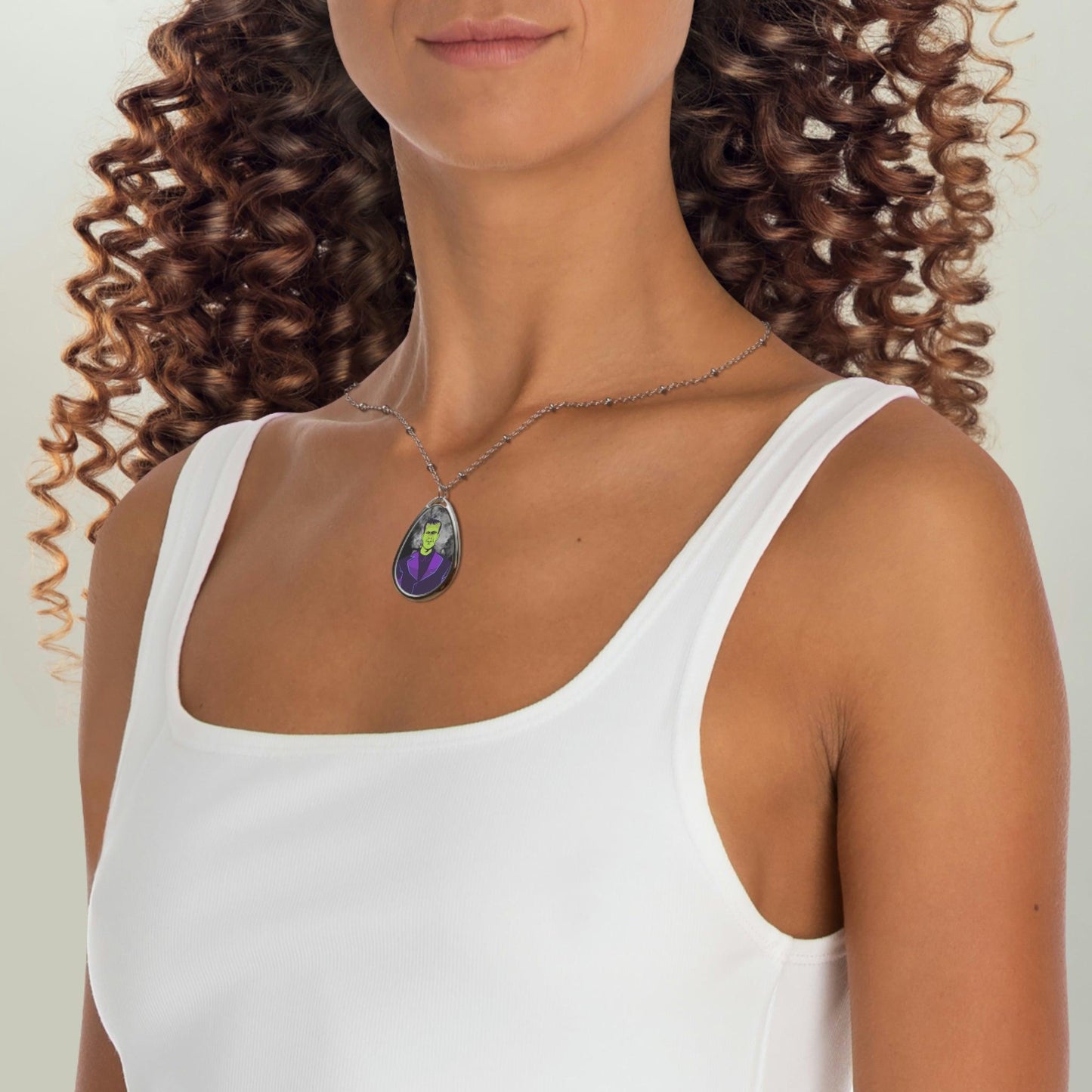 Valentine's Day Frankenstein Kitsch Monster Oval Pendant Necklace | lovevisionkarma.com