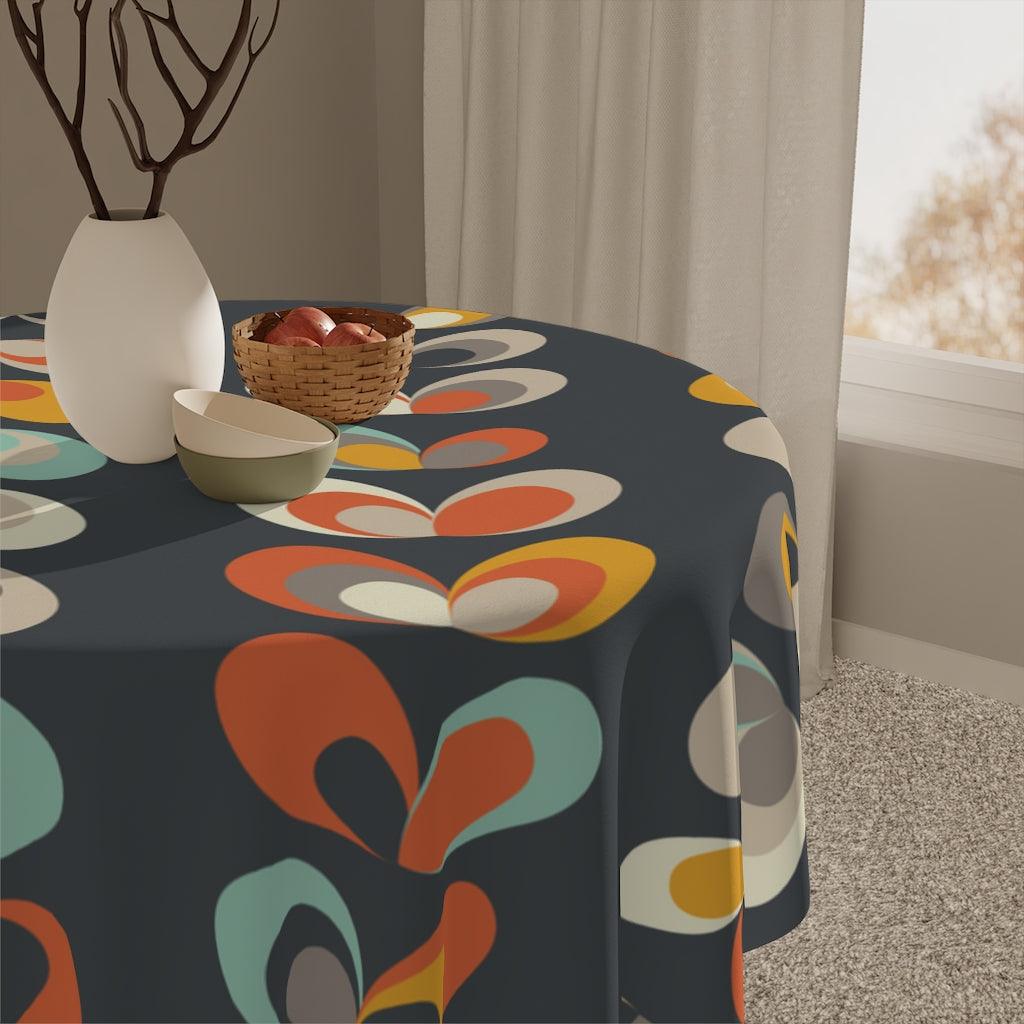 Retro MCM Scandinavian Danish Floral Leaves Dark Gray Tablecloth | lovevisionkarma.com