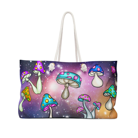 Trippy Space Mushroomcore Weekender Hippie Tote Bag | lovevisionkarma.com