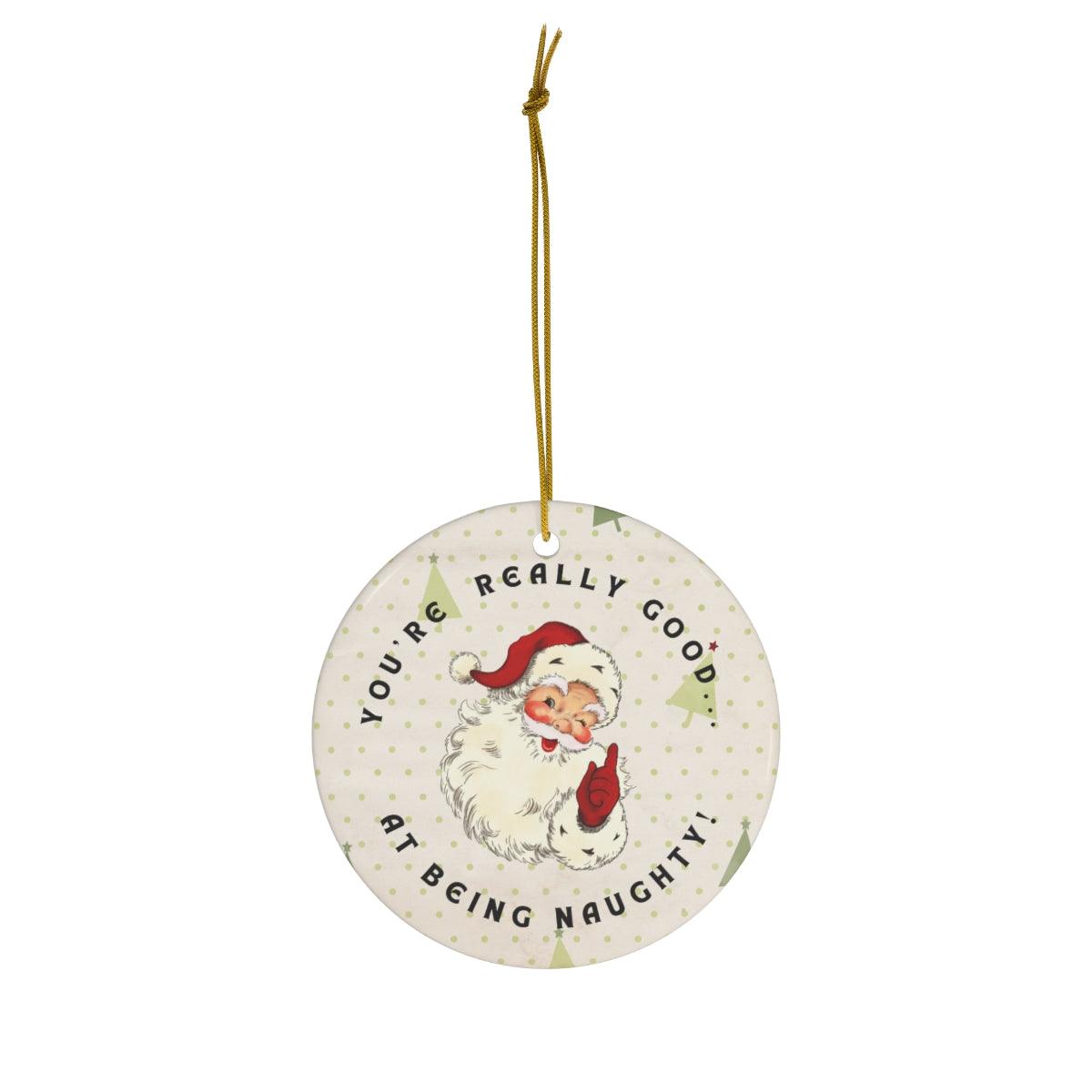 Vintage Santa Winking, Funny Christmas Ceramic Ornament | lovevisionkarma.com
